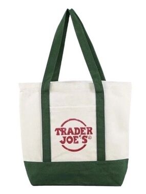 Trader Joe's Cream and Green Mini Canvas Tote Bag